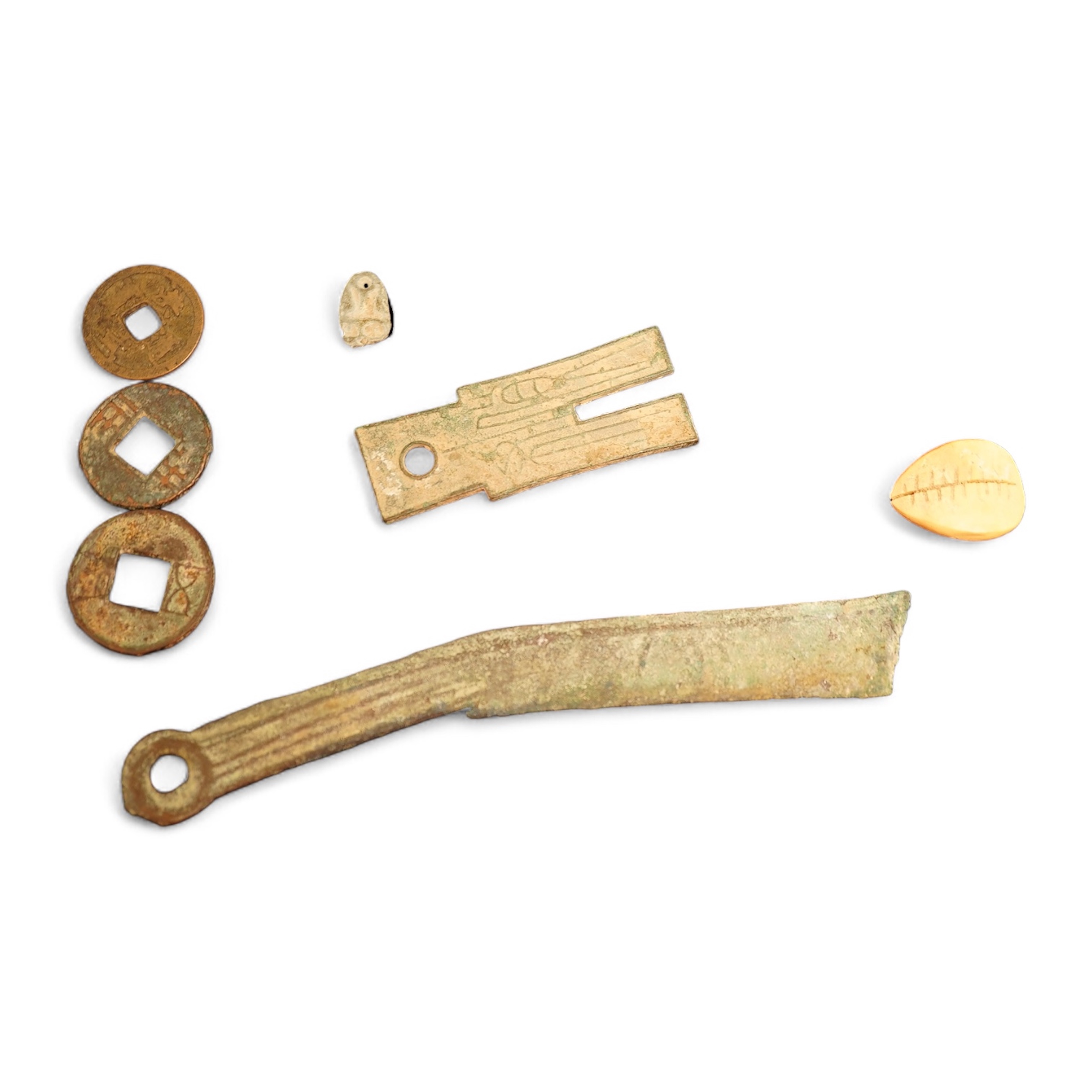 Westminster, coins of ancient China collection, including bone cowrie, the bronze to cowrie ghost face money, Ming Zi Dao coin knife money, Pan Liang coin, Zhuo Pu spade coin, and Hung Wu coin